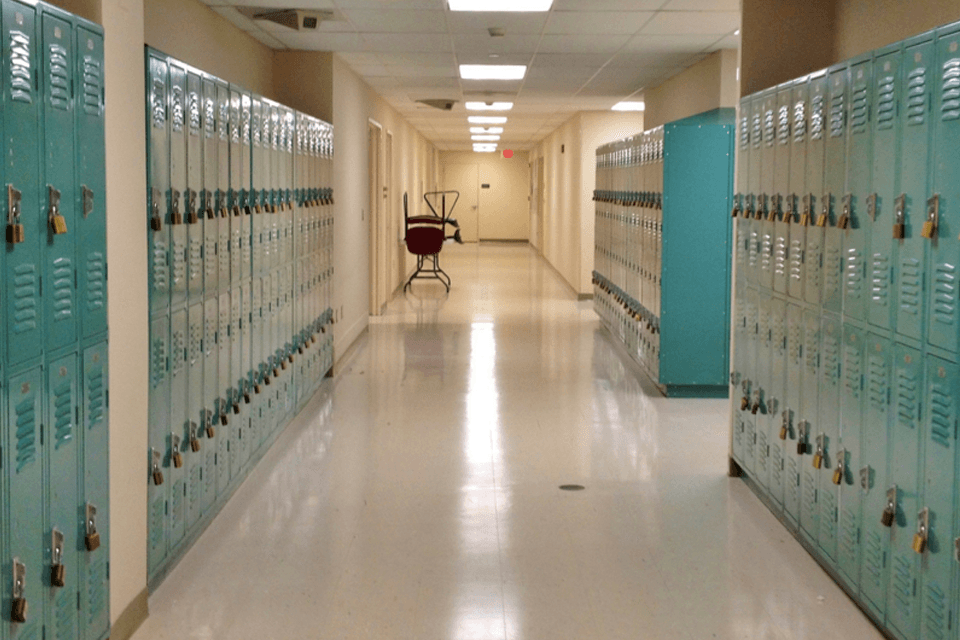Empty school hallway